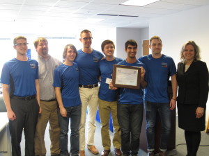 2017 BIG Idea Challenge Winners from Tulane University, from left to right, Matthew Gorban, Dr. Timothy Schuler, Maxwell Woody, John Robertson, Ethan Gasta, Afsheen Sajjadi, Otto Lyon, and Mary Beth Wusk (NASA LaRC)